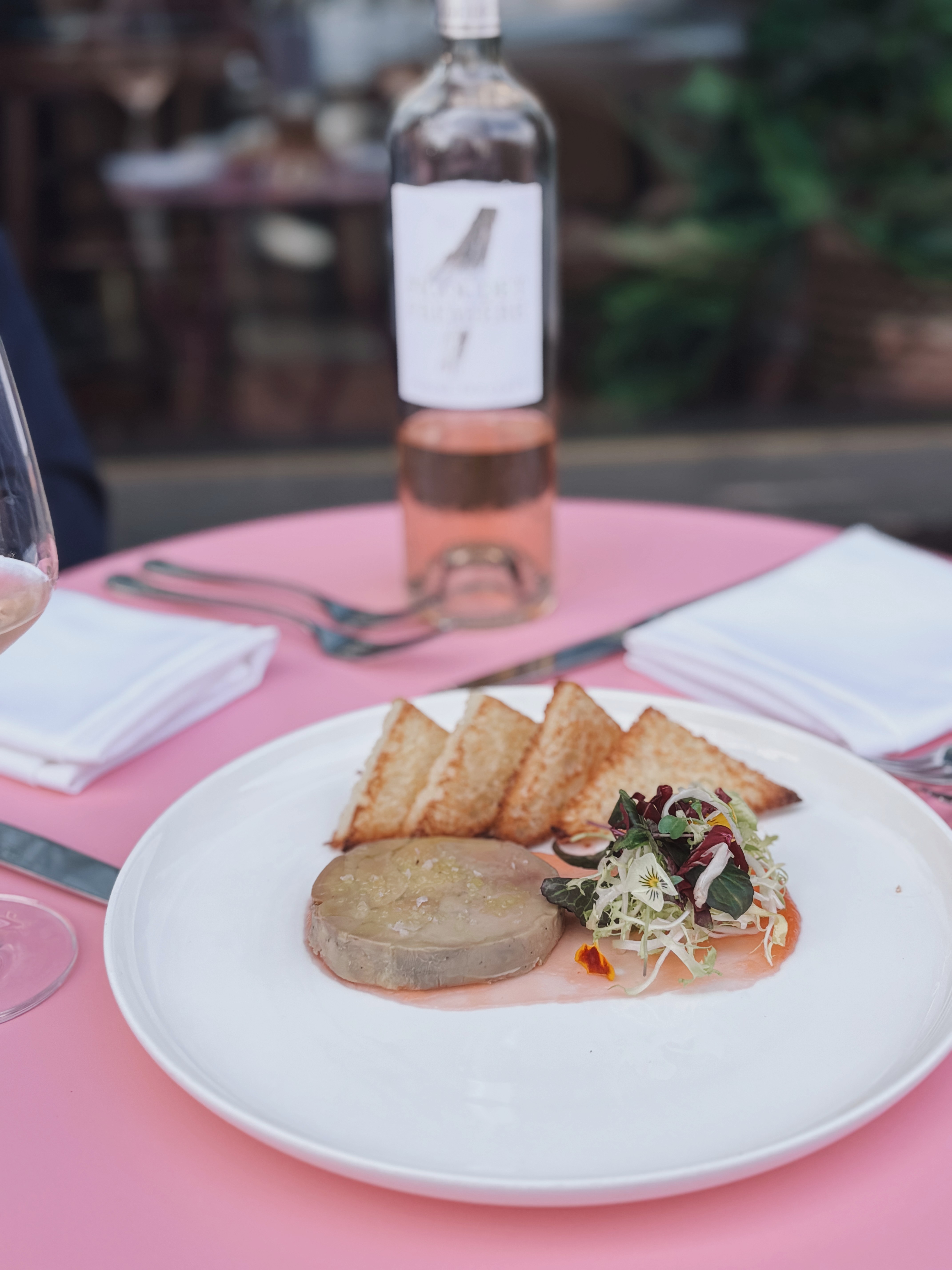 Foie gras with toast points on the patio