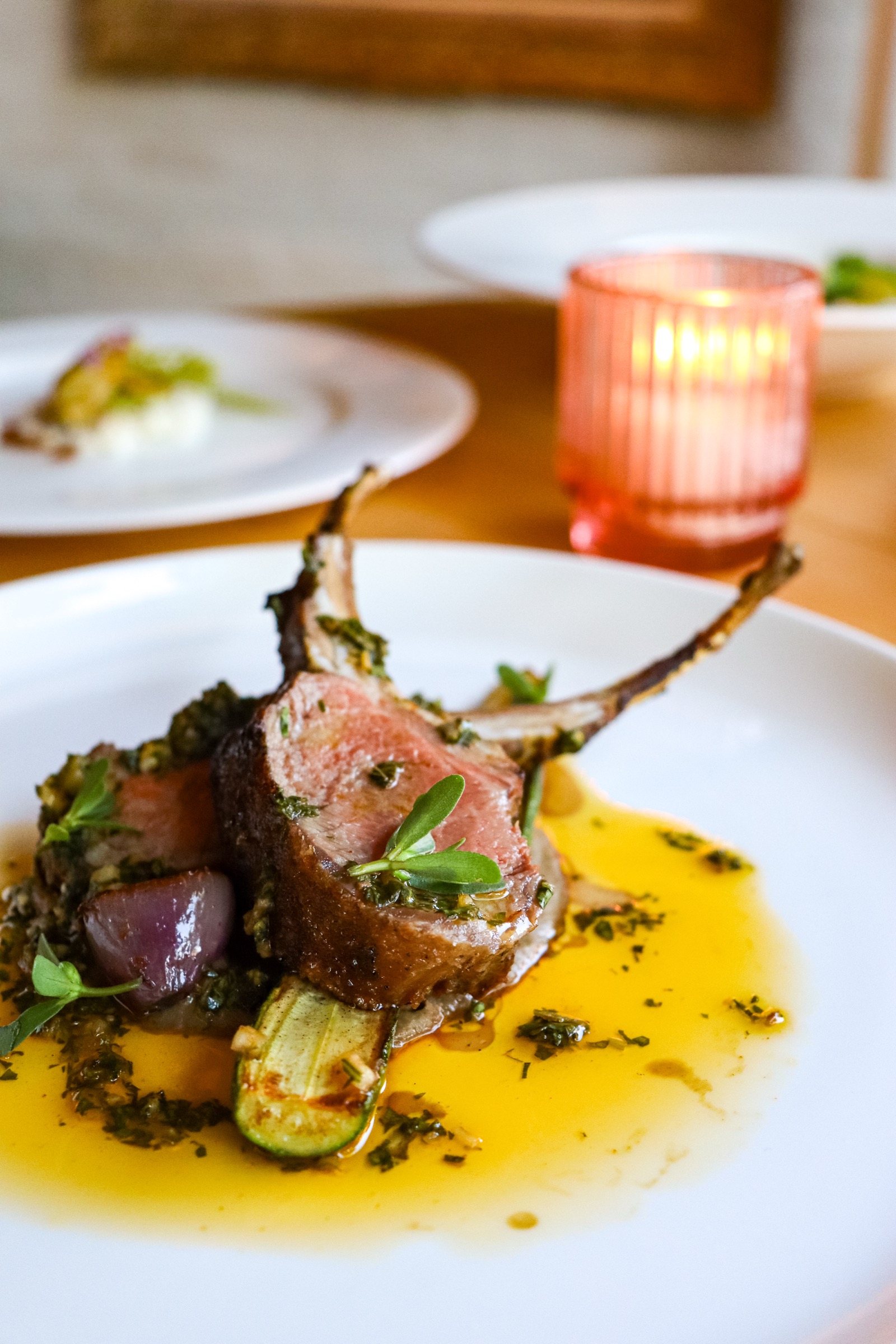 Lamb chops with chimichurri and candlelight